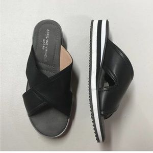 Adrienne Vittadini Sport black with a black/white striped wedge heel. Size 7M